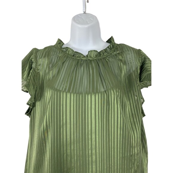 Ophelia Roe Striped Ruffle Sleeve Green Blouse With Cami Top Size Large - Picture 2 of 11